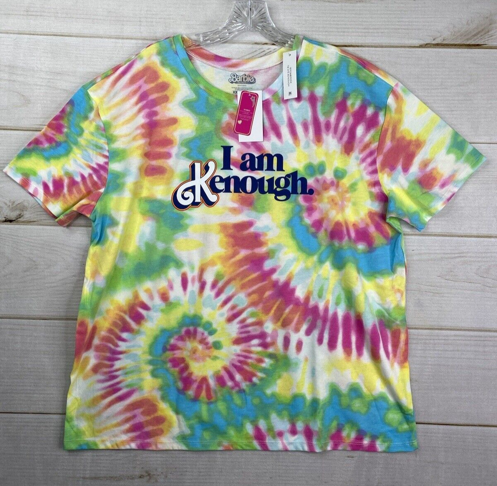 Barbie Movie Tee Shirt Womens XXL Colorful Tie Dye "I AM KENOUGH" Ken Hippie NWT